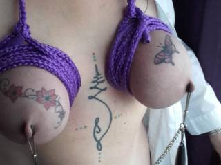 Another pic of my boobs tied and clamped by Pintapride..!ðŸ˜‡ðŸ˜˜