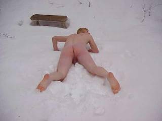 naturboy stripped nude and made to roll around in the snow in order to be let back into the house.