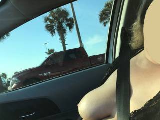 Public Topless Car Ride is so exciting! What would you do if I passed you on the road like this?
