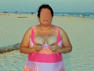 Nips out on a public beach while on our 2009 summer vacation!