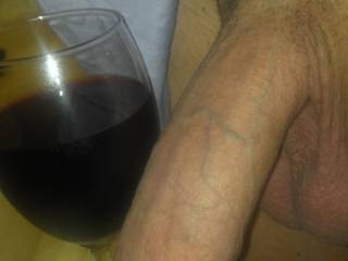 Ladies, is this a winning combo? A little red wine to get the heat and sexual energy flowing, and a big, thick, long white cock to suck on until I can\'t stand not being in your pussy any longer.