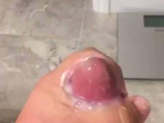 I had been stroking for a long time. I had so much precum that it made the perfect lubricant. It got messy but worked great. I am on edge so within a minute or so I am blowing my load. I hope you enjoy this messy cum covered cock stroke.