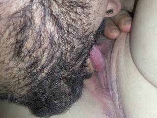 Hubby licking my sweet pussy. Anyone want to help him out.  I\'ve never had 2 people eating me out at the same time. Sounds like fun!