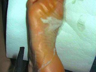 I crave having men cum on my feet like this daily.  Cum batter all over my dry soles and in between my toes.