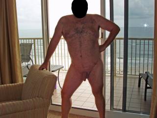 Hubby posing in the nude at our condo while on our summer 2008 beach vacation.