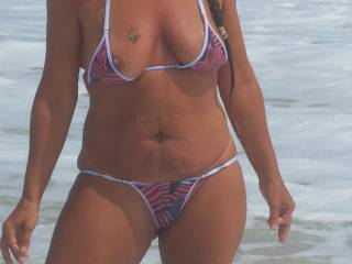 Throwback. Nipple slip on the beach.