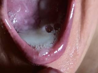 Fuck her cum filled mouth so it squirts out