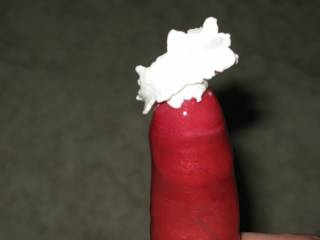 my dick in a red strawberry condom , at the tip is a bit whipped cream and if you lick it off  the best whipped cream comes from inside !!!
