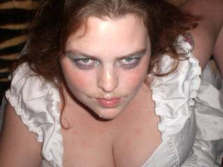 WOW! Even more cum on the face of this big titty cock sucking slut