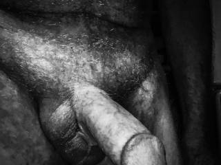 Swollen penis in black & white.