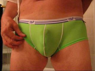I was checking out a pair of new but unexpectedly sexy men's briefs...felt good on my shaft and scrotum