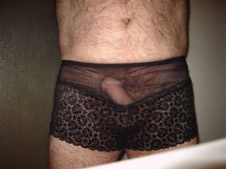 Had just bough new black lace and see through panties and had to try them on