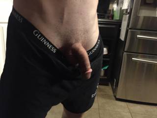 If I caught you in the kitchen with your cock hanging out like that......I'd  grab it and suck it.  I'll make it my dinner. Warm hard cock with warm gooey cream sauce. I love eating and swallowing cock cream sauce.  MILF K