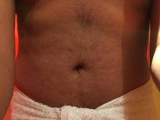 after a hard workout at the gym. Just out of the shower