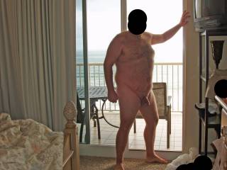 Hubby posing in the nude at our condo while on our summer 2008 beach vacation.