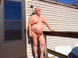 Outside in the sun with my shaved cock and balls!