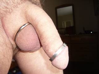 Playing with some steel rings I picked up... they seem to fit nicely and feel great- love the cold steel on my balls. Wore them all day at work... I knew they were there the entire day and was semi-hard for almost 12 hours.