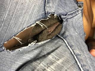 Pussy peeking through my jeans