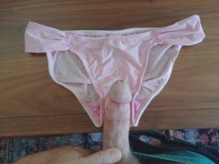 The before pic, her dirty panties feel so good sliding up and down my hard cock