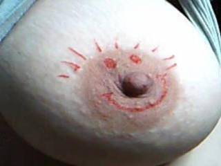 I'd be happy too! I'd love to turn that tit into Pinnochio  by sucking and nibbling that nipple until it's "nose" grows!