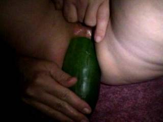 I have a cucumber in my ass and 3 fingers in my pussy, only thing missing is a hard cock in my mouth or tasty wet pussy on my face!