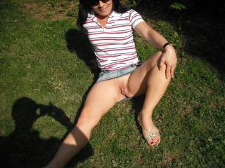 I dont like wearing panties outside. You can see Terry\'s shadow as I pose for him lol!
xxx
