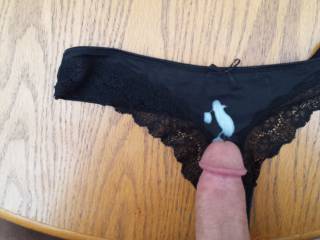 Nice bit of cum over one of the wifes thong