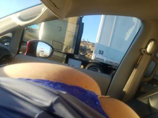 Wife flashing her ass to truckers while giving me a bj