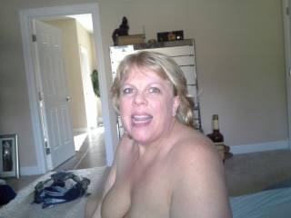 Mrs Daytonohfun covered in her cuckold hubby's cum.  She was sitting there with my load in her pussy and all her hubby can do is cum on her face!!!