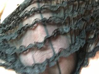 Wife’s stockings and frilly panties.
