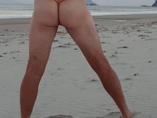 Day at the nude beach. Me in a g-string on the beach.