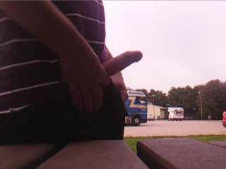 Great outdoor action! Love to see the cum dripping from your nice cock! At which rest area can I meet you?
