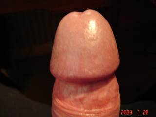 Cock with foreskin pulled back to show hard head of cock !