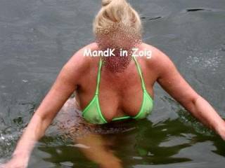 M getting up from the water. Bikini get seethrough when wet.