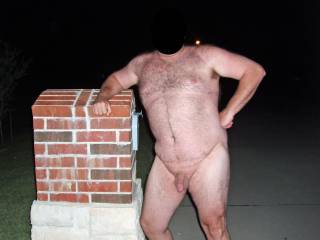 Hubby posing nude in the street in front of our house!  He was so exposed and nervous...made my pussy wet...I loved it!