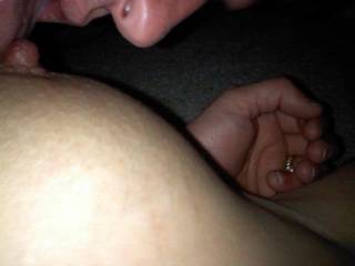 Hubby licking my friend DD\'s while she enjoys it on her back