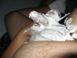 Penis and Balls tied up covered in Menthol Shaving Cream