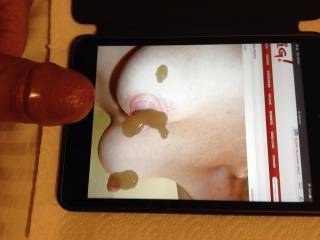 Cumming on Mrs Red03 wonderful tits