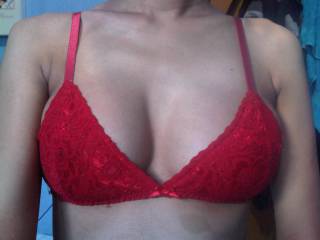 My boobies in my fav bra :P put ur big cock between them titie fuck me till u cum on my chin hihi