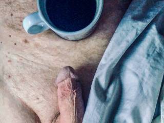Morning coffee, then cock stroking.
