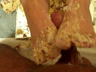 This is so in tune with my perfect fantasy food play/footjob that it's almost too much of a mind fuck to watch it - it makes me achingly horny.  You've now inspired me to seek the same pleasure from Mrs H.  We've done cake play before & footjobs - but never together in such a wonderful way like this.  This is going immediately into my 'best of'' collection as best messy food play footjob.  You're awesome for sharing this.  Trouble is I now want so to see more like this & quick - yet I've got to wait for your future uploads. Any food play or footjobs will now seem lame in comparison to this!!  Thanks & post some more ASAP p.l.e.a.s.e!