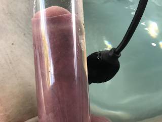 Pumping my cock in the spa. Using water seems to work really well.