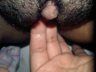 my gf fingering her hairy pussy. see how big her clit gets