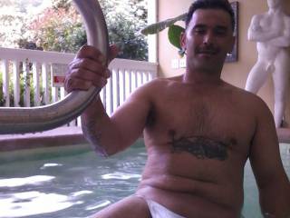 At the clothing optional pool and hot tub with a new friend.