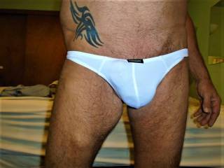 Posing in a white thong
