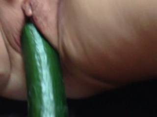 Lovely filthy morning and when my wife told me to video her how could I refuse and she loved being stretched and she just had to rub her clit while I fucked her pussy with the cucumber
