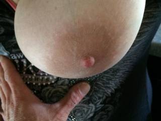 Wife flashing her tit to me and buddy