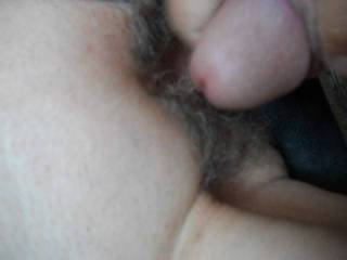 more cock stroking over hot hairy cunt and cumming on her swollen clit. Cum along with me and tell me about it.